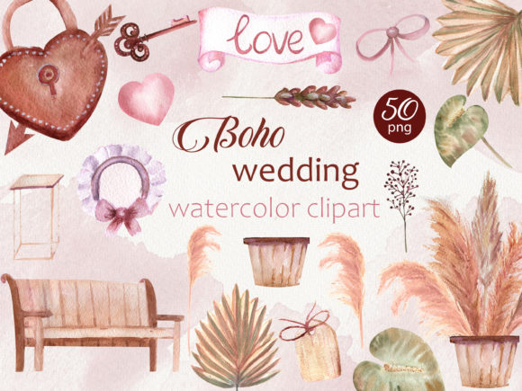 Boho Wedding. Watercolor Clipart: A Versatile Tool for Creative Projects