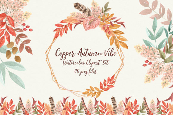 Copper Autumn Vibe: A Unique Fall Watercolor Clipart Collection
