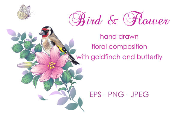 Elegant Goldfinch on Pink Flower Design