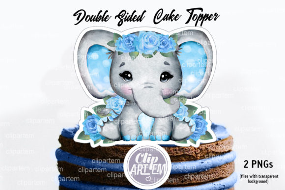 Enhance Your Celebrations with the Blue Girl Elephant 2 Sided Topper 2 PNG
