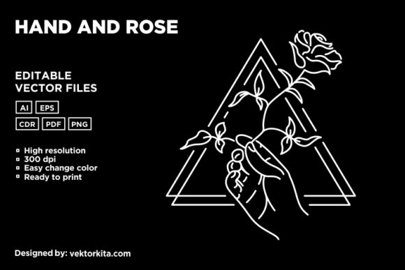 Hand and Rose: A Versatile Monoline Design for Nature-Themed Merchandise