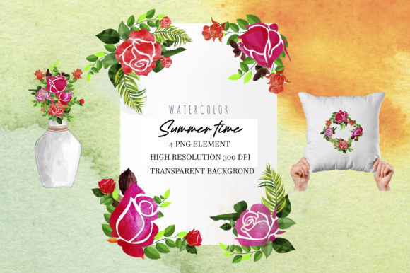 Summer Rose Watercolor Arrangements