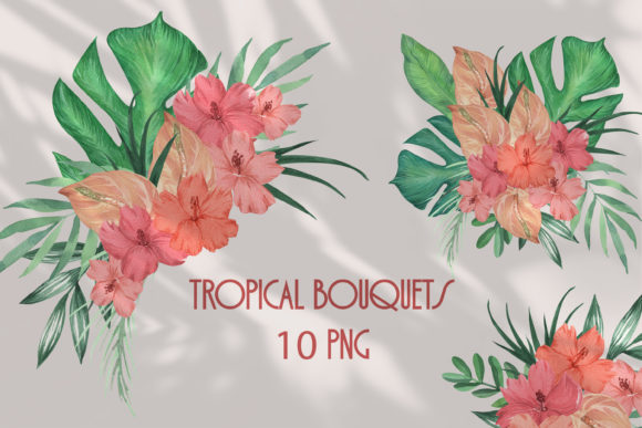 Tropical Bouquets Watercolor Clipart for Summer
