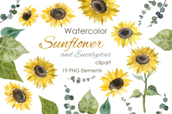 Watercolor Sunflower Elements for Creative Projects