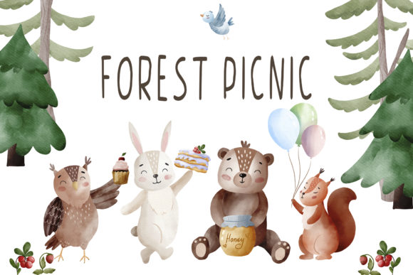 Watercolor Woodland Animals Picnic PNG: A Charming Collection for Creative Projects
