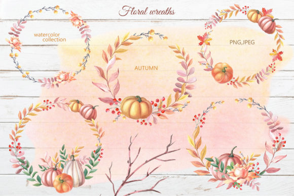 Watercolor Wreaths: A Perfect Blend of Autumn Pumpkins and Roses
